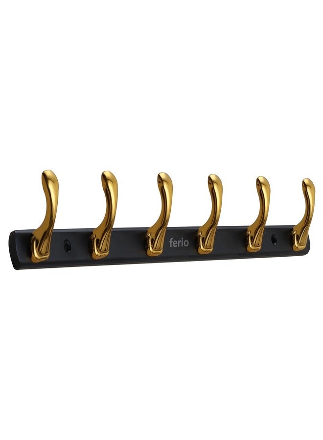 FERIO Zinc 6 Pin Cloth Hanger Door Wall Hooks Rail for Hanging Clothes, Bathroom Cloth Hanger Door Wall Bedroom Bathroom Robe Hooks (Gold with Black, 6 Hook) - Image 1